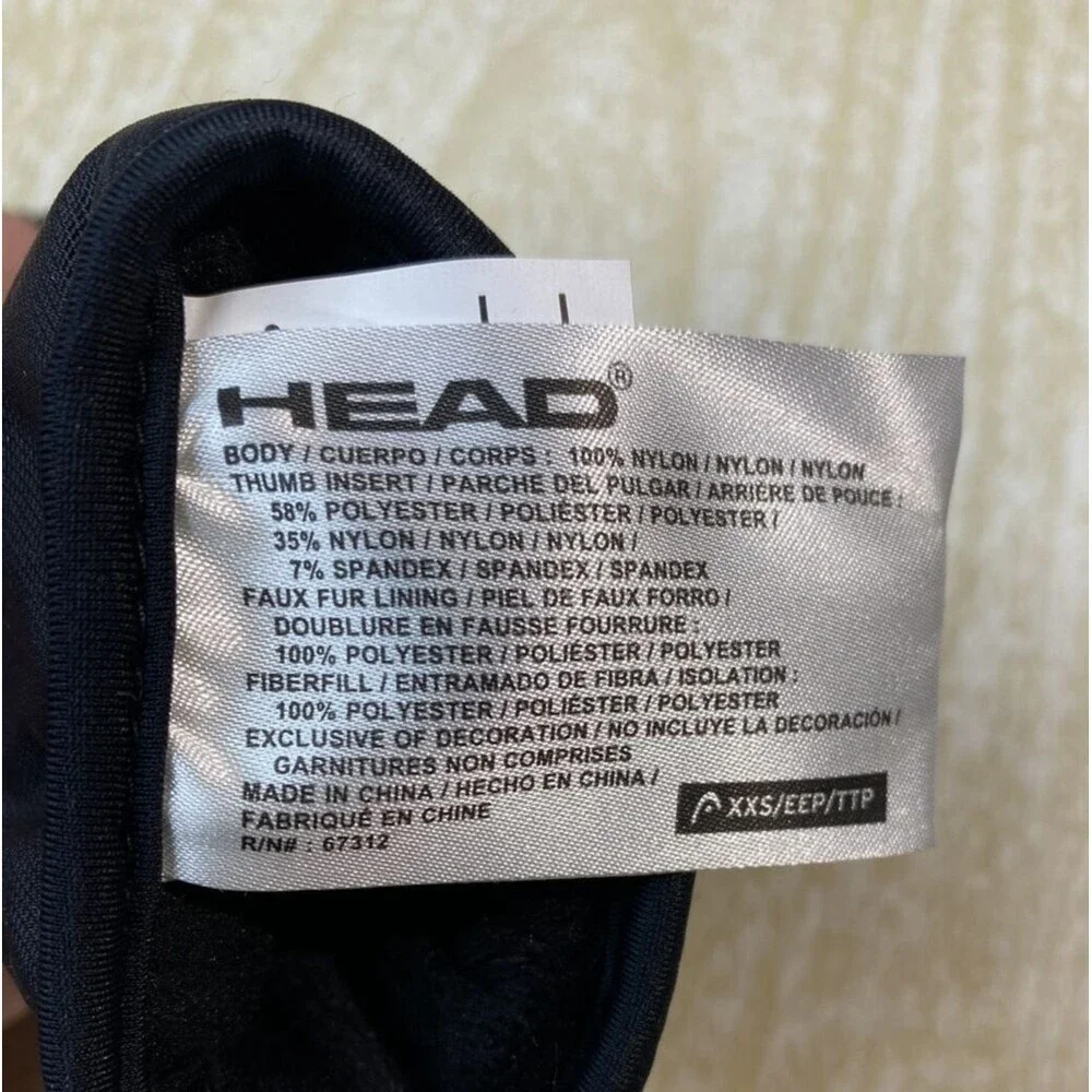 HEAD Thermal Fleece Mittens Black & Blue, Size XXS, New Without Tags